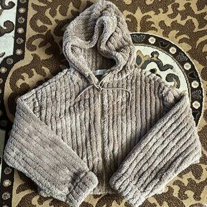Cropped Light Brown Fleece/Sherpa Hoodie